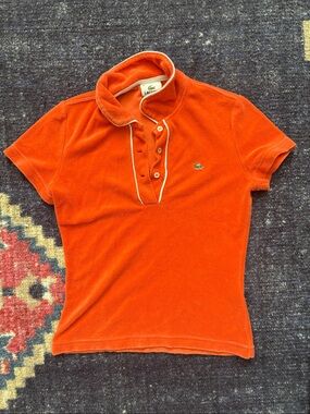 Boys Lacoste Bright Orange Terry Polo with White Piping